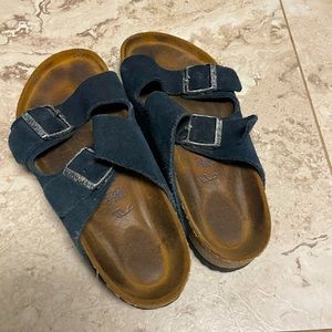 Blue suede Birkenstock sandals